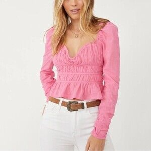 NWT Free People Chloe Top in Aurora Pink Size Small